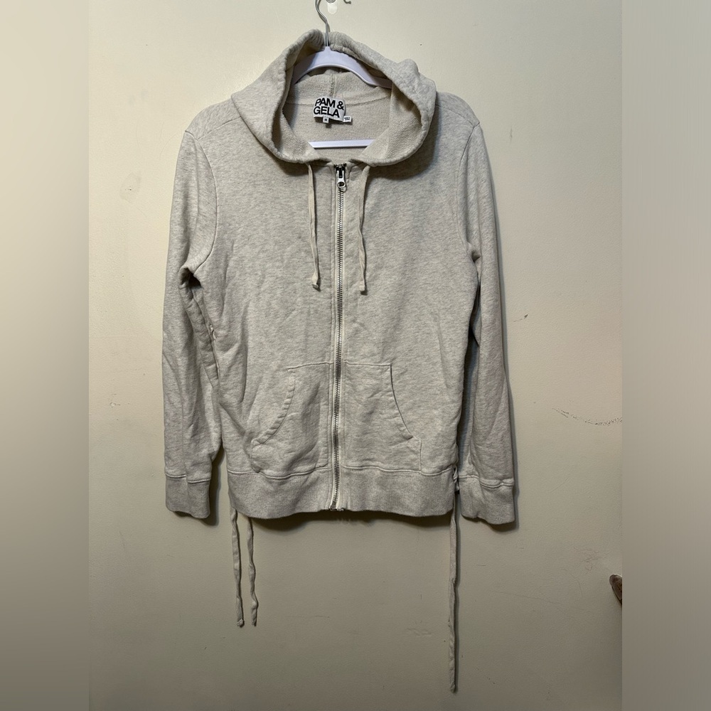 Pam & Gela‎ Full Zip Hoodie Gray Cotton Size Medium Sweatshirt
